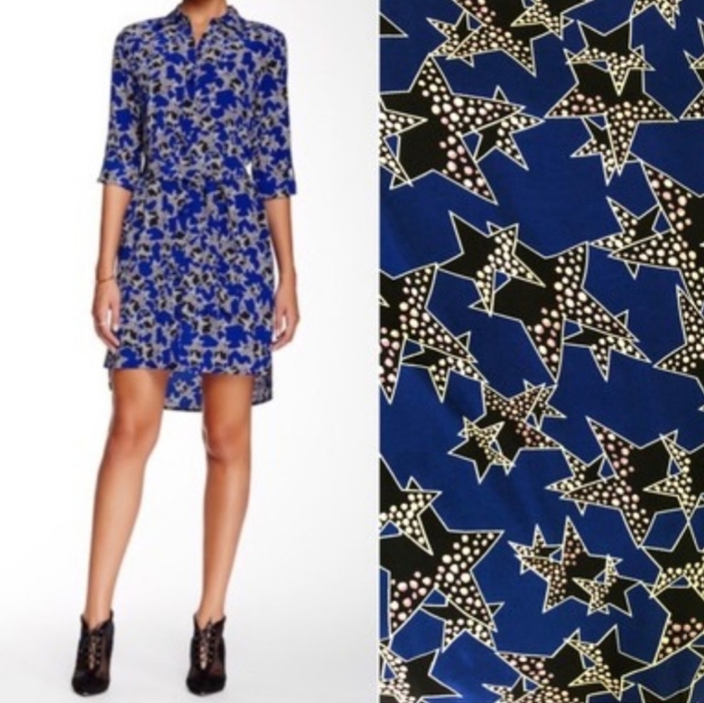 DIANE VON FURSTENBERG PRITA BLUE BELTED‎ STAR SHIRT DRESS 4